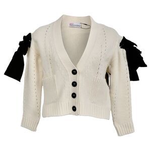 RED Valentino Knitted Bow Accent Cardigan in Cream Wool
